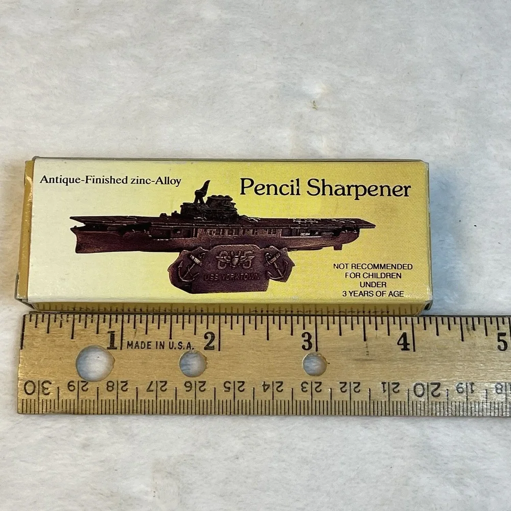 Vintage USS Yorktown Die Cast Pencil Sharpener Naval Ship Metal w/ Box 4